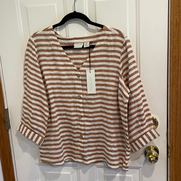 Rachel Zoe Striped Linen Blouse medium - Picture 1 of 8